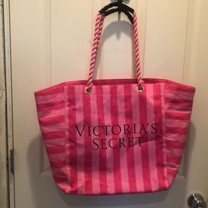 Brand New Victoria Secret Pink Striped Bag with Rope Handles
